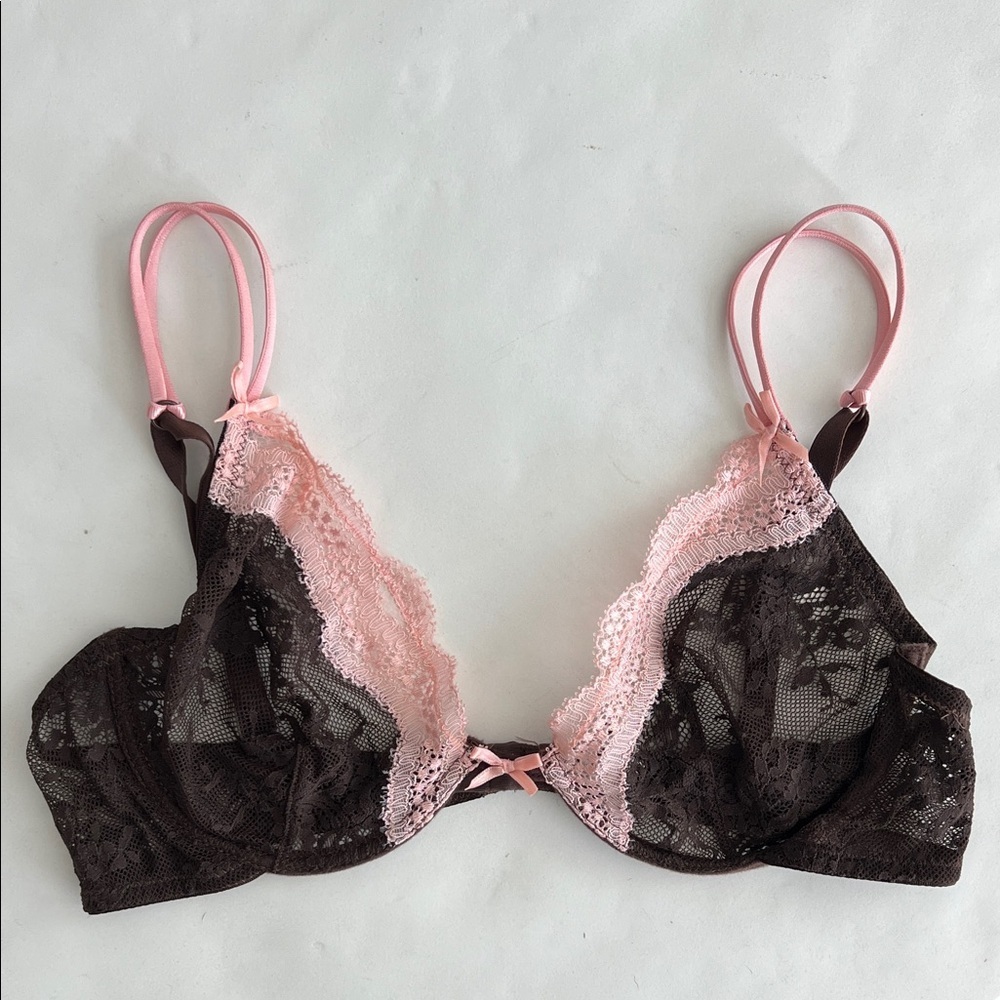 Miss Naory Brown and Pink Rebecca Designer Lace Bra Size 38B $155